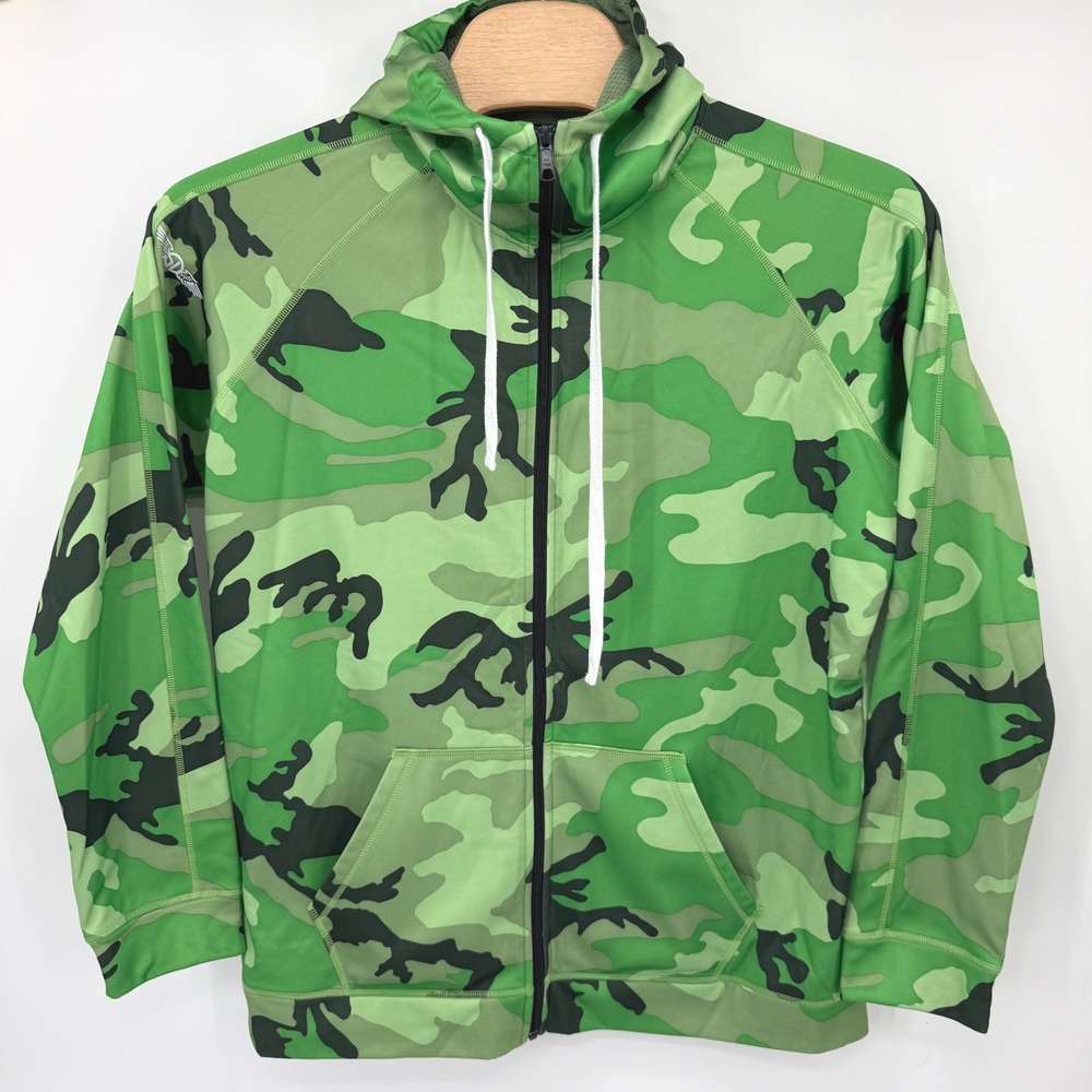 Straight Down Hoodie Mens XXL Green Camo Full Zip Performance Athletic Winged